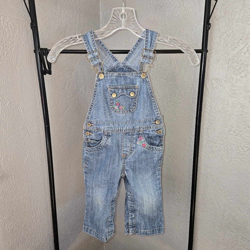 Genuine Kids From Oshkosh Denim Overalls with Floral Embroidery